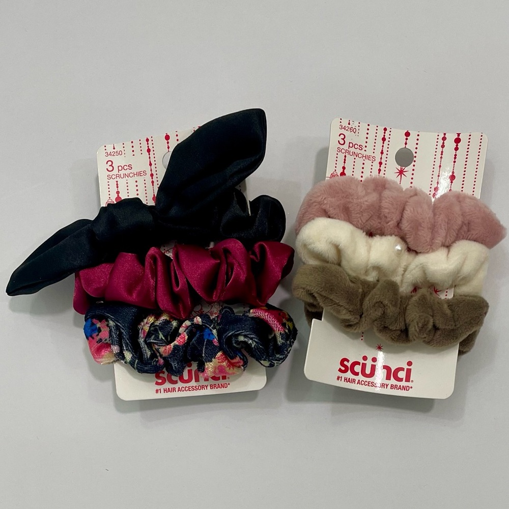 Scunci Hair Scrunchies Set of 6 - Velvet, Satin, Pearls, Floral